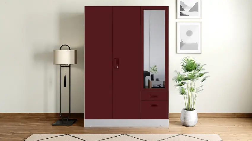 Slimline 3 Door Almirah -Locker & Drawer Russet – Godrej Interio almirah at Mohan Brothers