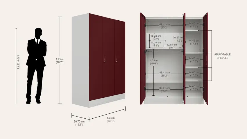 Godrej Slimline 3 Door with Locker and Drawer Black Plum – Godrej Interio Furniture – View 4